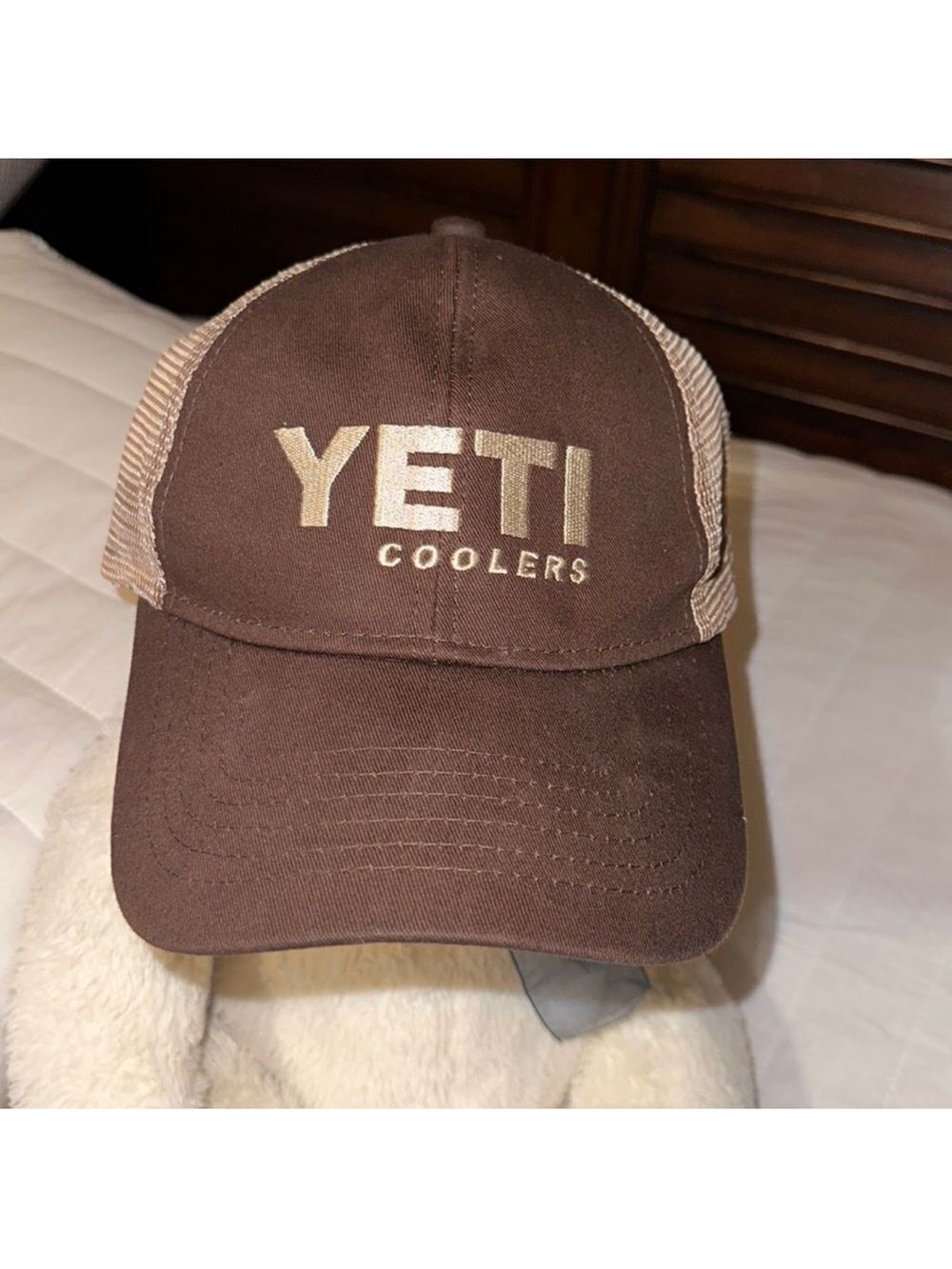 YETI OS Brown Tan Green YETI coolers Logo Front Mesh Trucker Cap